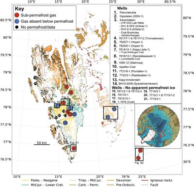 Permafrost trapped natural gas in Svalbard, Norway